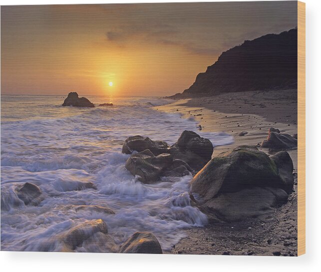 00175832 Wood Print featuring the photograph Sunset Over Leo Carillo State Beach by Tim Fitzharris