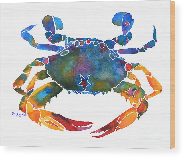 Crab Art Wood Print featuring the painting Color Me Crab E by Jo Lynch