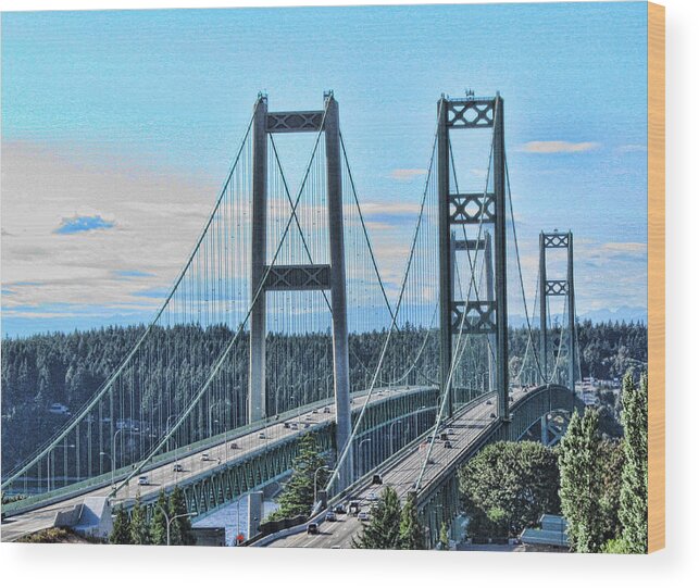 Tacoma Narrows Bridge Framed Prints Wood Print featuring the photograph Tacoma Narrows Bridge 51 by Ron Roberts