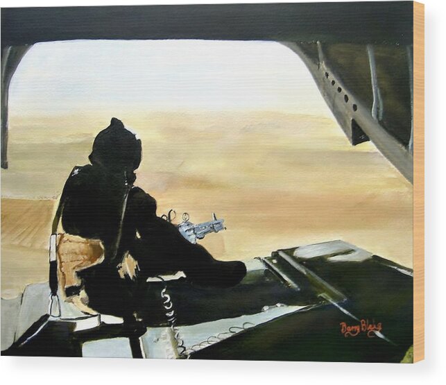 Afghanistan Wood Print featuring the painting Tail Gunner Helmland by Barry BLAKE