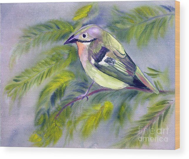 Animal Wood Print featuring the painting Tenerife Goldcrest by Donna Walsh