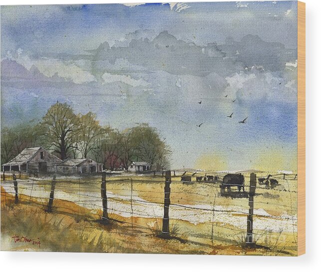 Terry County Wood Print featuring the painting Terry County Rancho by Tim Oliver