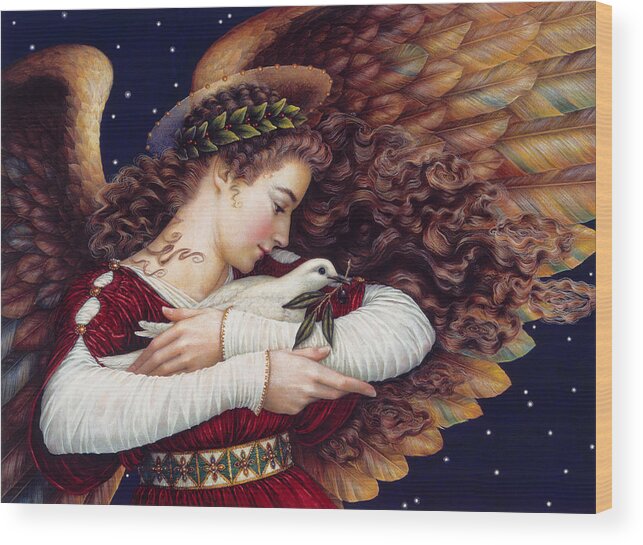 Angel Wood Print featuring the painting The Angel and The Dove by Lynn Bywaters
