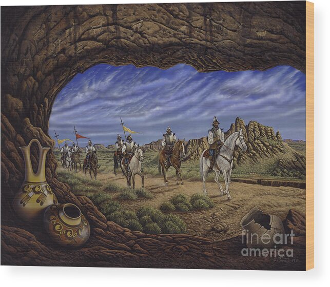 Spaniards Wood Print featuring the painting The Arrival by Ricardo Chavez-Mendez