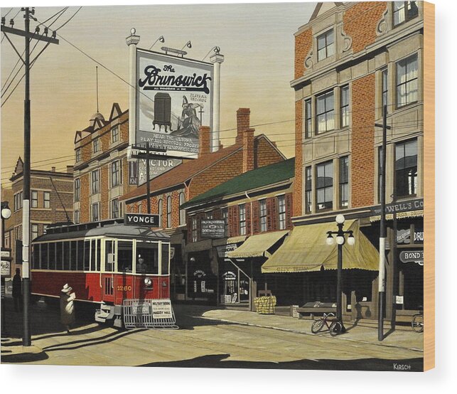 Toronto Wood Print featuring the painting Yonge and College Streets 1917 aka The Brunswick 1917 by Kenneth M Kirsch