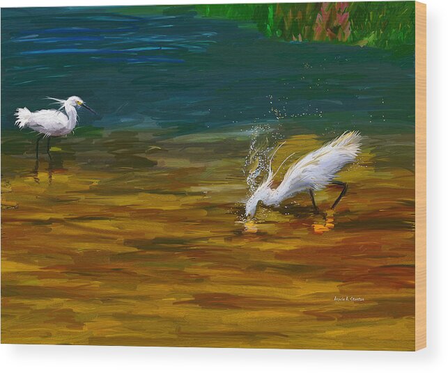 Egret Wood Print featuring the painting The Catch by Angela Stanton