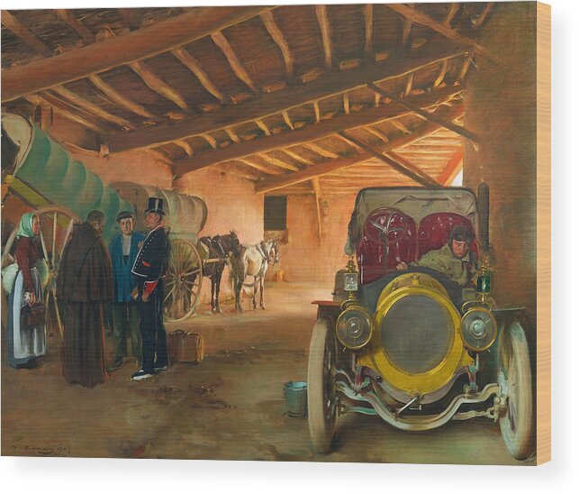 Ramon Casas Wood Print featuring the painting The Coach House. La Cochera by Ramon Casas