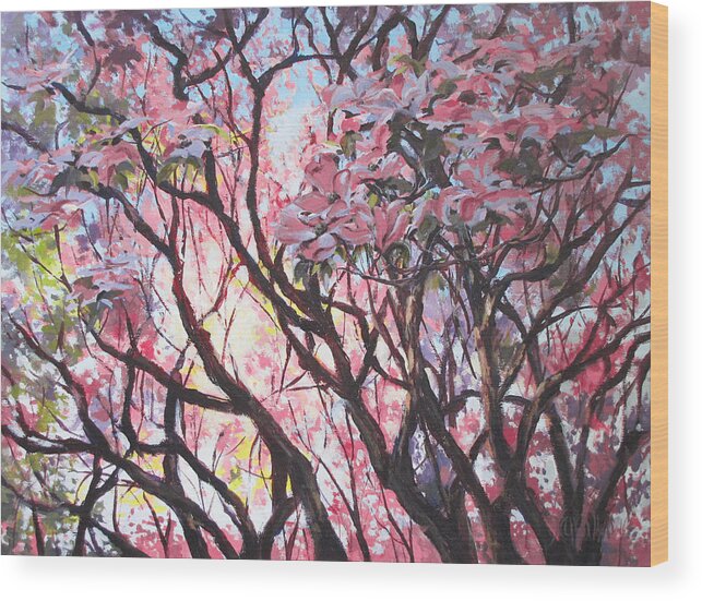 Tree Wood Print featuring the painting The Dogwood Tree by Karen Ilari