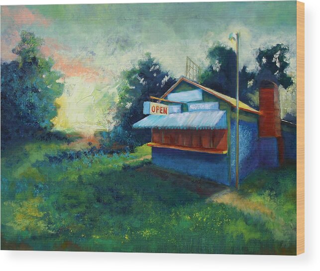 Diner Wood Print featuring the painting The Forsaken Diner by Carol Jo Smidt