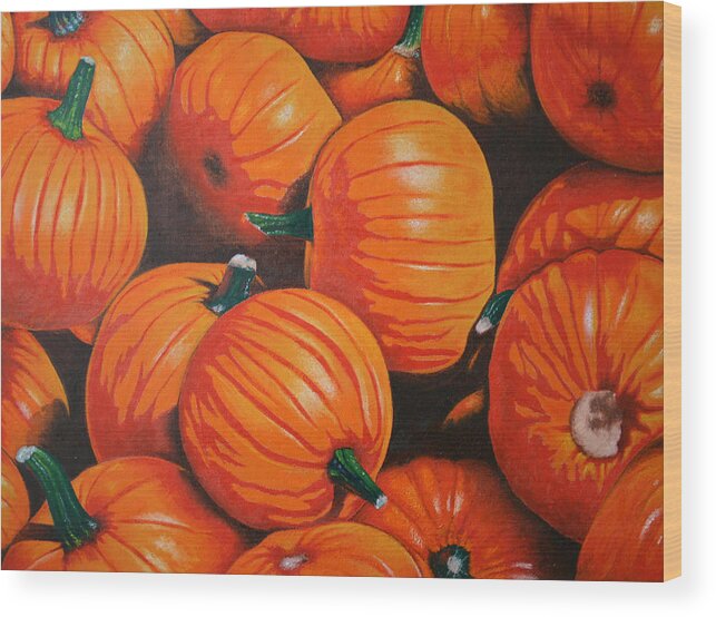 Pumpkins Wood Print featuring the painting The Harvest by Stephen J DiRienzo