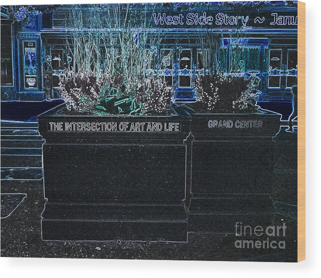  Wood Print featuring the photograph The Intersection of Art and Life in Blue Neon by Kelly Awad