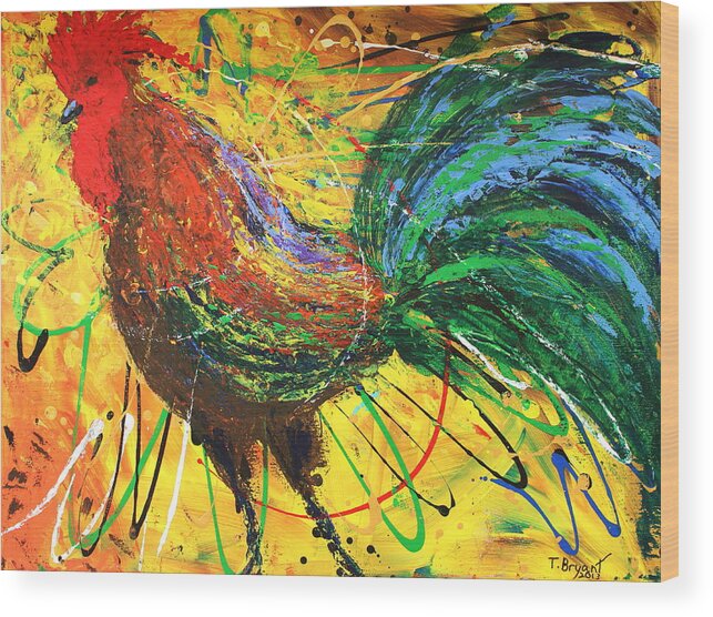 The King Wood Print featuring the painting The King Rooster by Thomas Bryant