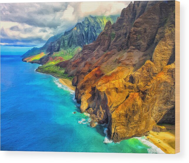 Na Pali Wood Print featuring the painting The Na Pali Coast of Kauai by Dominic Piperata