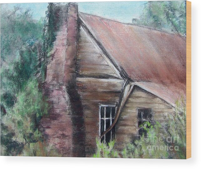 Landscape Of An Abandoned Farmhouse Wood Print featuring the painting The Old Homestead by Mary Lynne Powers