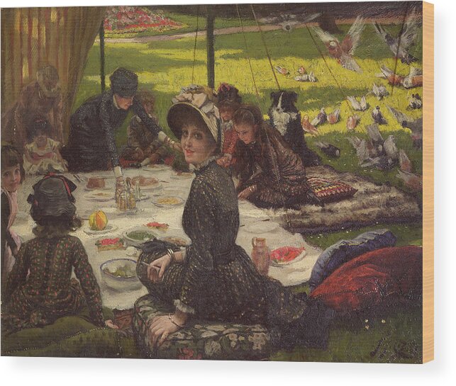 Outdoor Meals Wood Print featuring the photograph The Picnic Dejeuner Sur Lherbe, C.1881-2 Panel by James Jacques Joseph Tissot