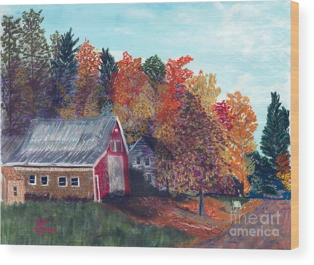 Barn Wood Print featuring the pastel The Red Barn by Francois Lamothe