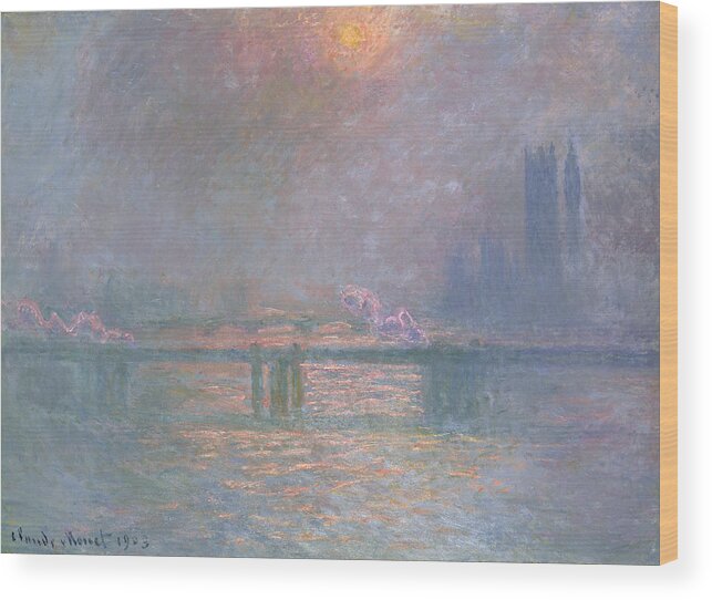 Landscape Wood Print featuring the painting The Thames with Charing Cross Bridge by Claude Monet