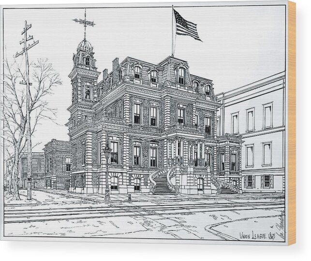 Union League Wood Print featuring the drawing The Union League Philadelphia 1867 by Ira Shander