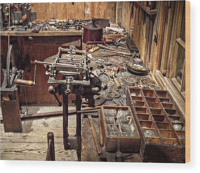 Richard Reeve Wood Print featuring the photograph The Watchmaker's Tools by Richard Reeve