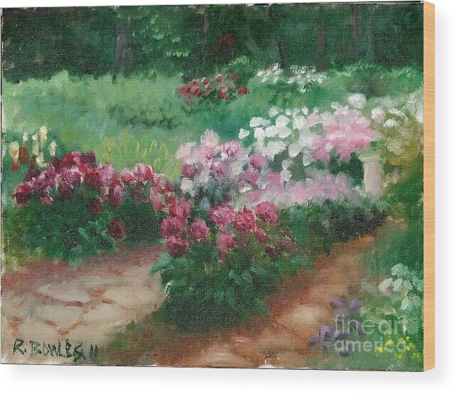 Wood Print featuring the painting Thelma Steel's garden by Ronald Bowles