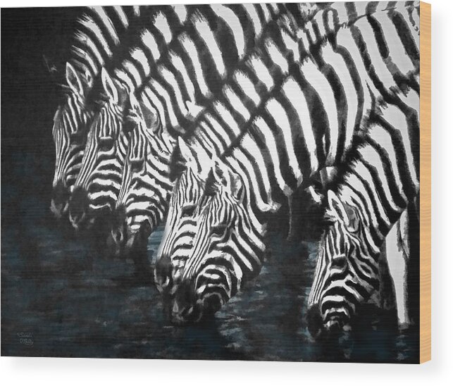 Zebras Wood Print featuring the painting Thirsty Zebras by Sandi OReilly