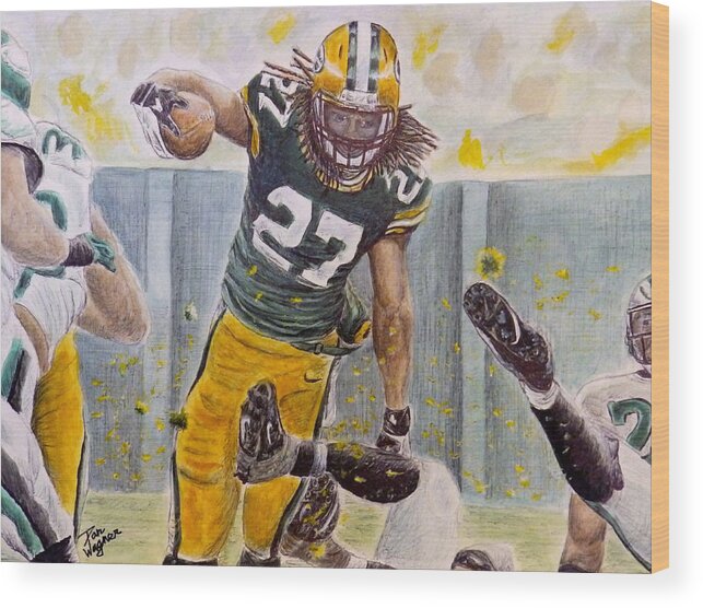 Packers Wood Print featuring the painting Thunder by Dan Wagner