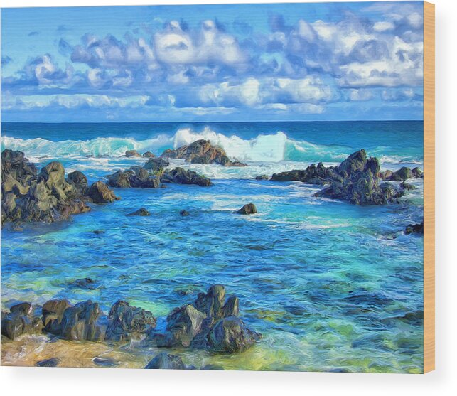 Tidepool Wood Print featuring the painting Tide Pool Near Hana Maui by Dominic Piperata
