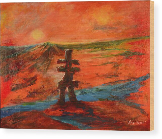 Abstract Art Wood Print featuring the painting Top Of The World by Sher Nasser