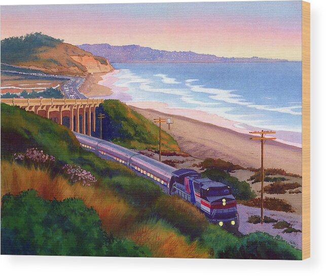 Torrey Pines Wood Print featuring the painting Torrey Pines Commute by Mary Helmreich