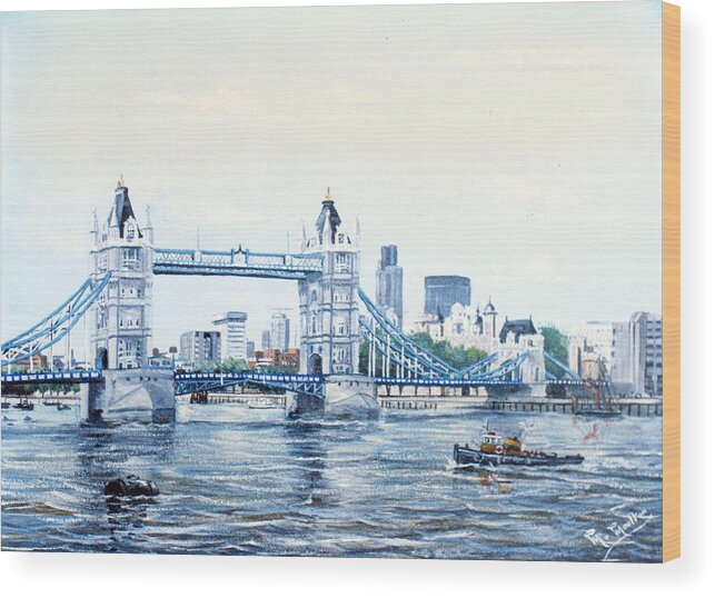 Tower Bridge Wood Print featuring the painting Tower Bridge and The City of London by Mackenzie Moulton