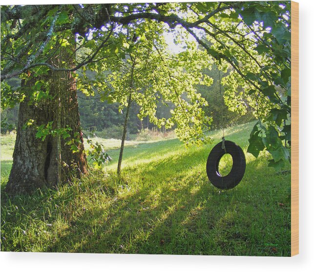 Trees Wood Print featuring the photograph Tree and Tire Swing in Summer by Duane McCullough
