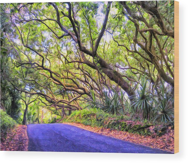 Tree Tunnel Wood Print featuring the painting Tree Tunnel on the Big Island by Dominic Piperata