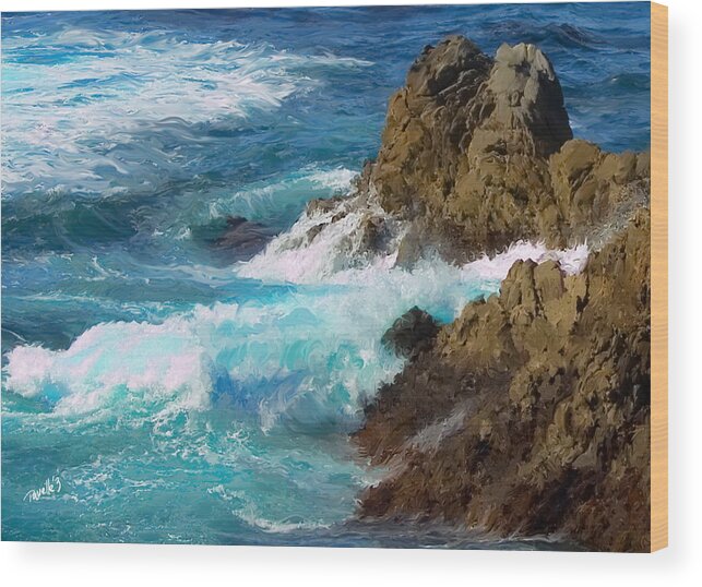 Fine Art Monterey Wood Print featuring the digital art Turquoise Surf II by Jim Pavelle