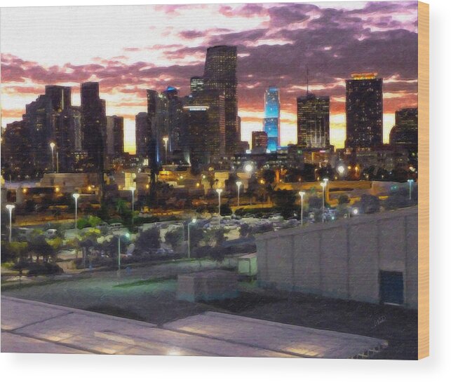 Landscape Wood Print featuring the painting Twilight Miami Skyline as Seen From Port by Dean Wittle