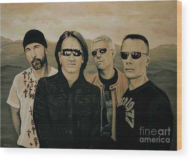 U2 Wood Print featuring the painting U2 Silver And Gold by Paul Meijering