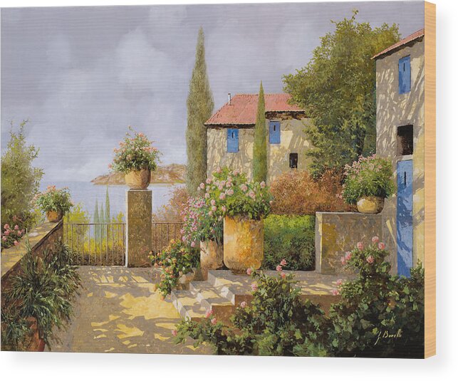 Terrace Wood Print featuring the painting Uno Sguardo Sul Mare by Guido Borelli