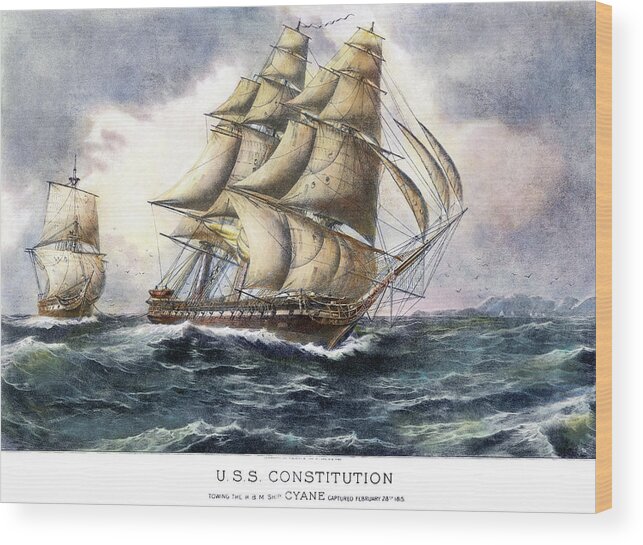 1815 Wood Print featuring the painting Uss Constitution, 1815 by Edward Mueller