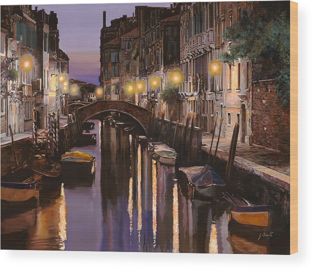 Venice Wood Print featuring the painting crepuscolo a Venezia by Guido Borelli