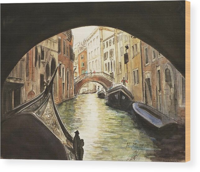 Architecture Wood Print featuring the painting Venice II by Henrieta Maneva