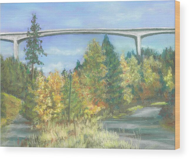Pastel Painting Wood Print featuring the pastel Veterans Memorial Bridge in Coeur d'Alene by Harriett Masterson