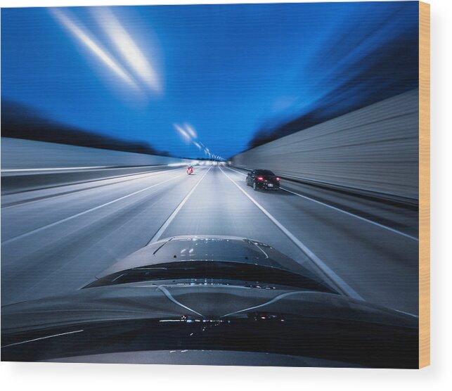 Blurred Motion Wood Print featuring the photograph View From The Top Of A Car Driving Down by Darekm101