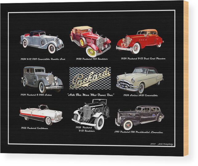 Thank You For Buying A Spiral Notebook Of Poster Of Classic Packards To A Buyer From Franklin Wood Print featuring the painting Poster of classic Packards by Jack Pumphrey