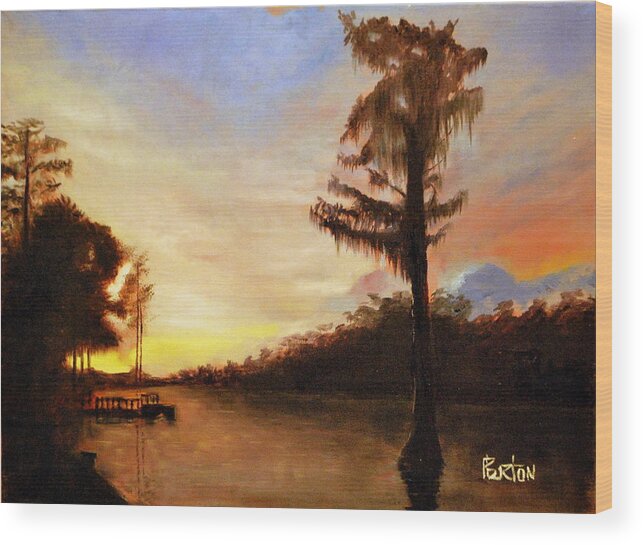 Landscape Painting From Memory And Photo Reference Wood Print featuring the painting Waccamaw Evening by Phil Burton