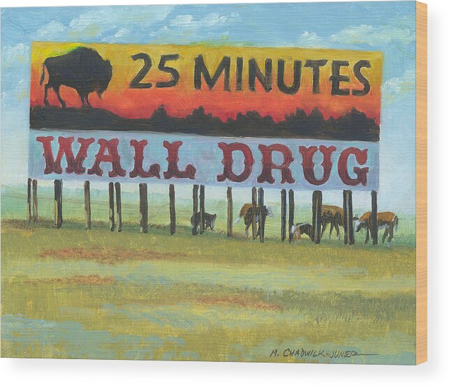 Wall Drug Wood Print featuring the painting Wall Drug Landscape IV by Marguerite Chadwick-Juner