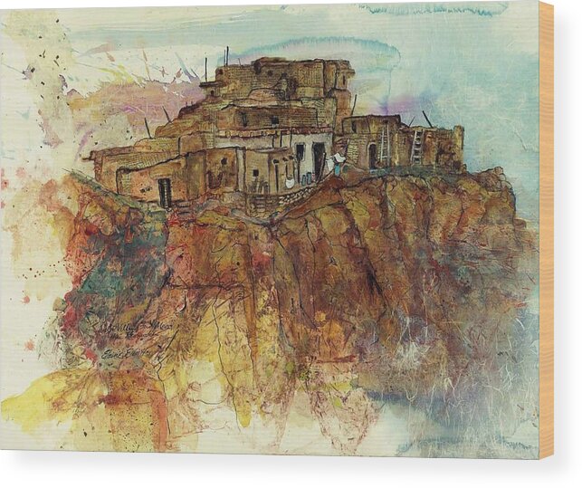 Indian Wood Print featuring the painting Walpi Village First Mesa Hopi Reservation by Elaine Elliott