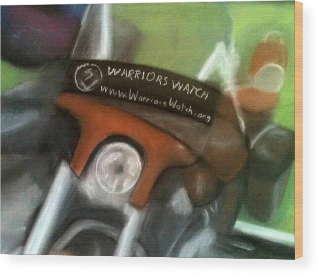 Motor Cycle Wood Print featuring the painting Warrior's Watch Rider by Sheila Mashaw