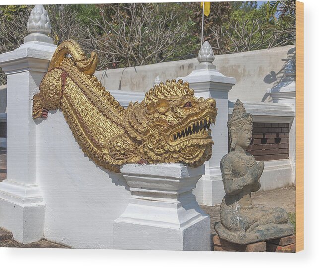 Scenic Wood Print featuring the photograph Wat Chedi Liem Phra Ubosot Gate Makara DTHCM0836 by Gerry Gantt