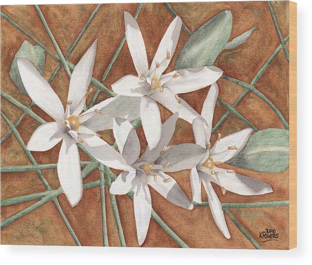 White Wood Print featuring the painting White Flowers by Ken Powers