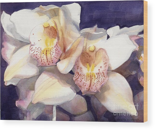 White Orchids Wood Print featuring the painting White Orchids in Watercolor by Greta Corens