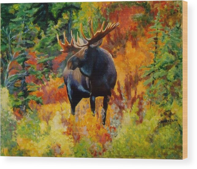 Painting Wood Print featuring the painting Wild Bull Moose by Nicolas Bouteneff